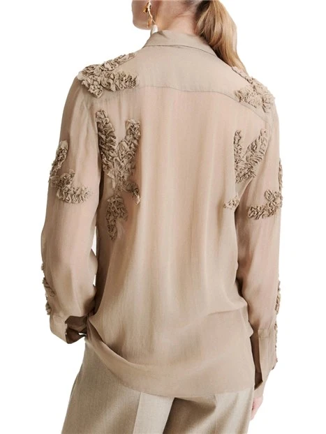 CAMICIA IN GEORGETTE DI VISCOSA CON FIORI RICAMATI DONNA BEIGE