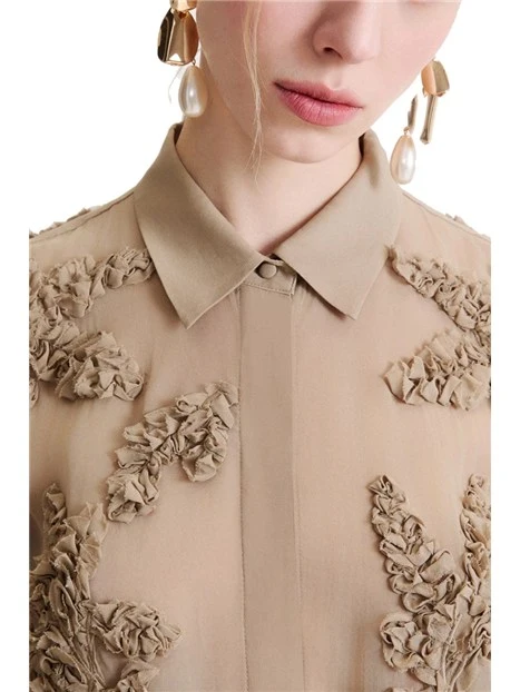 CAMICIA IN GEORGETTE DI VISCOSA CON FIORI RICAMATI DONNA BEIGE