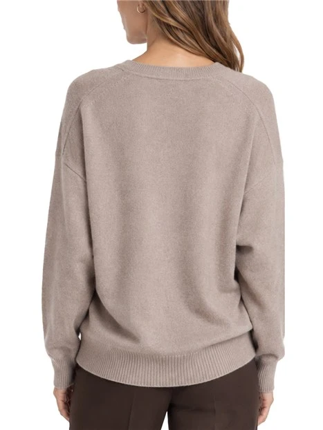 MAGLIA CON SCOLLO A V IN PURO CASHMERE DONNA MARRONE