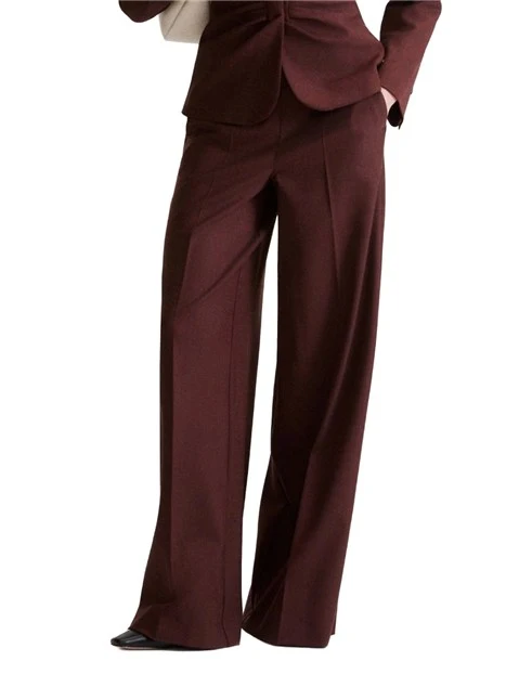PANTALONI PALAZZO WIDE LEG IN MISTO LANA STRETCH DONNA MARRONE SCURO