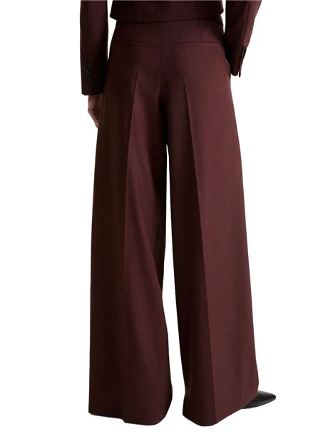 PANTALONI PALAZZO WIDE LEG IN MISTO LANA STRETCH DONNA MARRONE SCURO