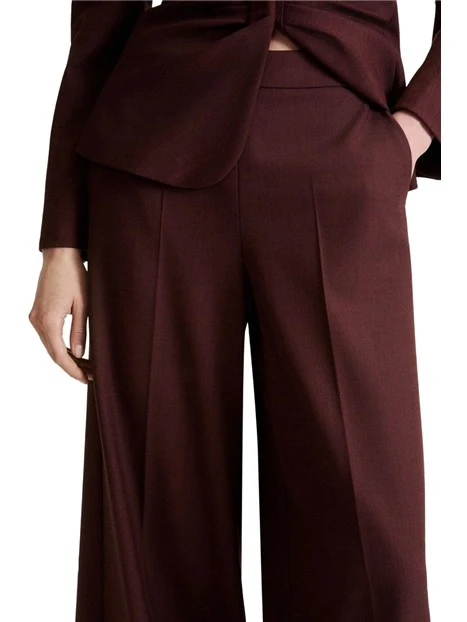 PANTALONI PALAZZO WIDE LEG IN MISTO LANA STRETCH DONNA MARRONE SCURO