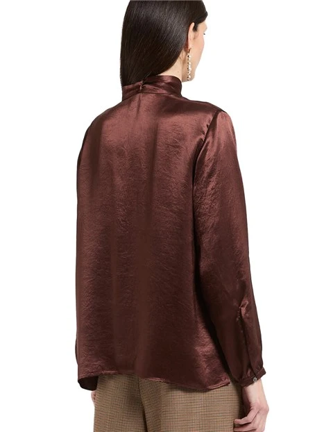 BLUSA IN RASO CON SCIARPINA RIMOVIBILE DONNA MARRONE