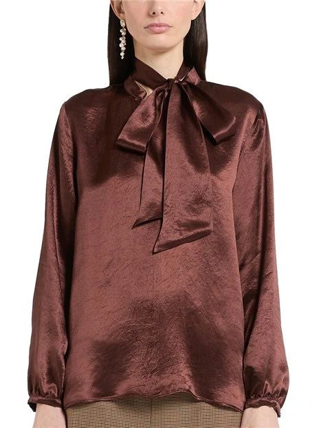BLUSA IN RASO CON SCIARPINA RIMOVIBILE DONNA MARRONE