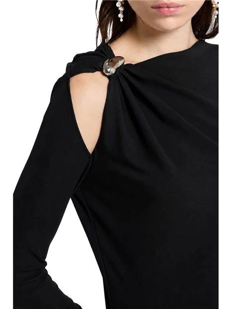 VESTITO LUNGO IN JERSEY CRÊPE CON SCOLLO ASIMMETRICO DONNA NERO