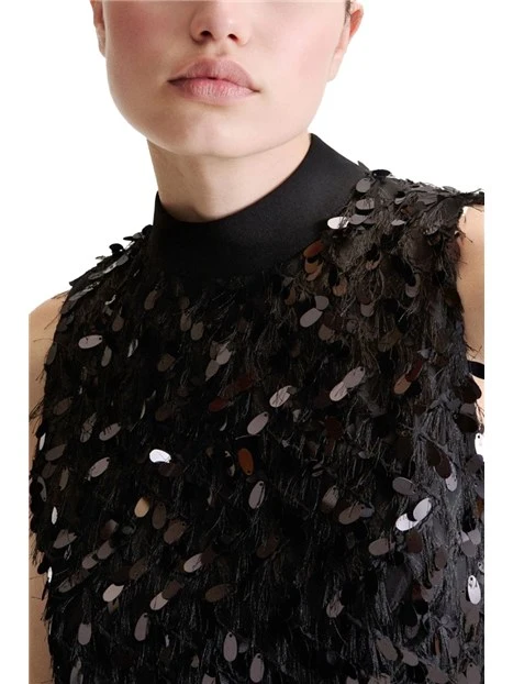TOP IN FIL COUPÉ CON MAXI PAILLETTE DONNA NERO