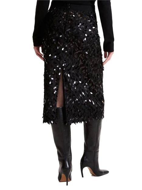 GONNA CORTA LONGUETTE IN FIL COUPÉ CON MAXI PAILLETTE DONNA NERO