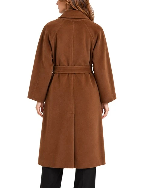CAPPOTTO LUNGO DOPPIOPETTO IN PURA LANA VERGINE CON CINTURA  DONNA MARRONE