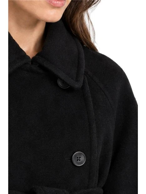 CAPPOTTO LUNGO DOPPIOPETTO IN PURA LANA VERGINE CON CINTURA DONNA NERO