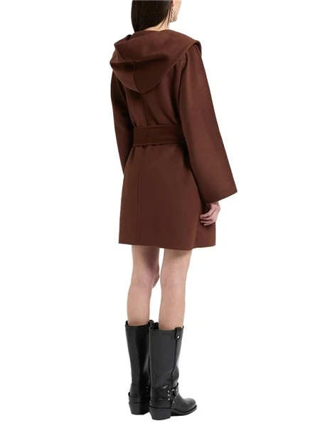CAPPOTTO CORTO IN PURA LANA CON CINTURA DONNA MARRONE
