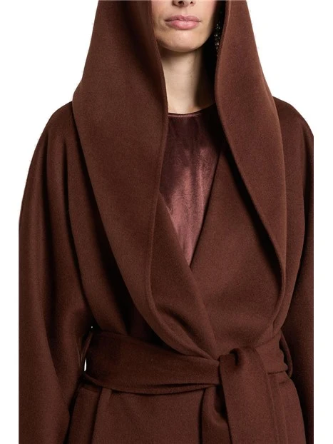 CAPPOTTO CORTO IN PURA LANA CON CINTURA DONNA MARRONE
