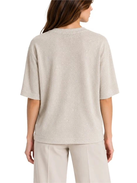 MAGLIA GIROCOLLO CON MICRO PAILLETTE DONNA BEIGE