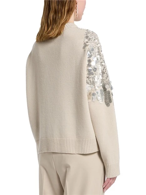 MAGLIA GIROCOLLO IN PURA LANA CON PAILLETTE DONNA BEIGE