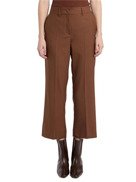 PANTALONI CROPPED IN GABARDINA DI LANA VERGINE DONNA MARRONE