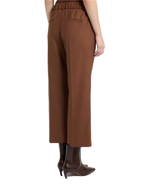 PANTALONI CROPPED IN GABARDINA DI LANA VERGINE DONNA MARRONE