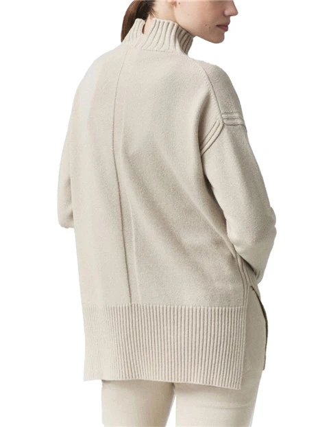 MAGLIA DOLCEVITA CON DETTAGLI COSTINE IN PURA LANA DONNA BEIGE