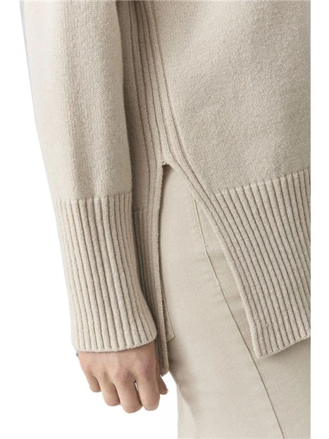 MAGLIA DOLCEVITA CON DETTAGLI COSTINE IN PURA LANA DONNA BEIGE