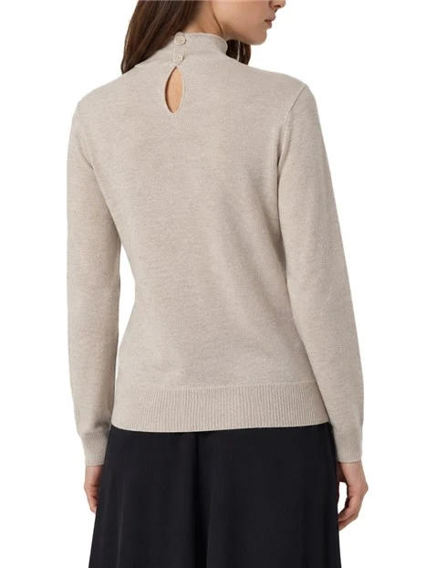 MAGLIA DOLCEVITA IN MISTO LANA E CASHMERE  CON APERTURA A GOCCIA DONNA  BEIGE