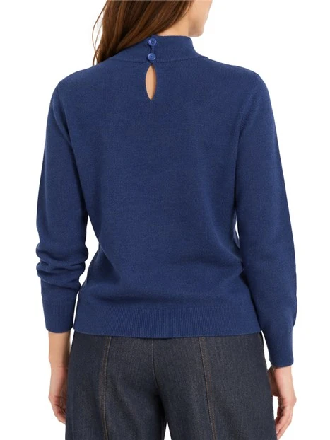 MAGLIA DOLCEVITA IN MISTO LANA E CASHMERE CON APERTURA A GOCCIA DONNA BLU
