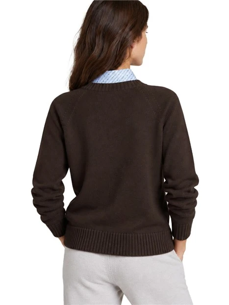 MAGLIA GIROCOLLO CON PICCOLO LOGO RICAMATO IN LANA VERGINE DONNA MARRONE