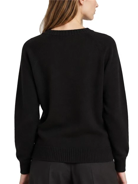 MAGLIA GIROCOLLO CON PICCOLO LOGO RICAMATO IN LANA VERGINE DONNA NERO
