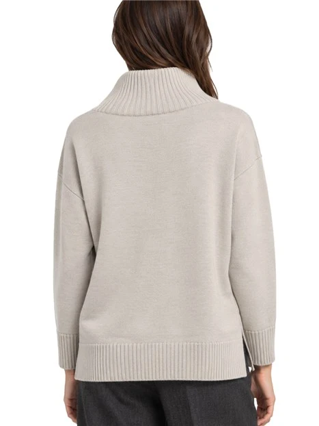 MAGLIA DOLCEVITA IN PURA LANA VERGINE CON PICCOLO LOGO RICAMATO DONNA BEIGE