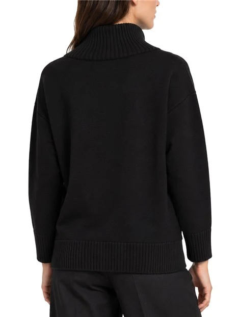 MAGLIA DOLCEVITA IN PURA LANA VERGINE CON PICCOLO LOGO RICAMATO DONNA NERO