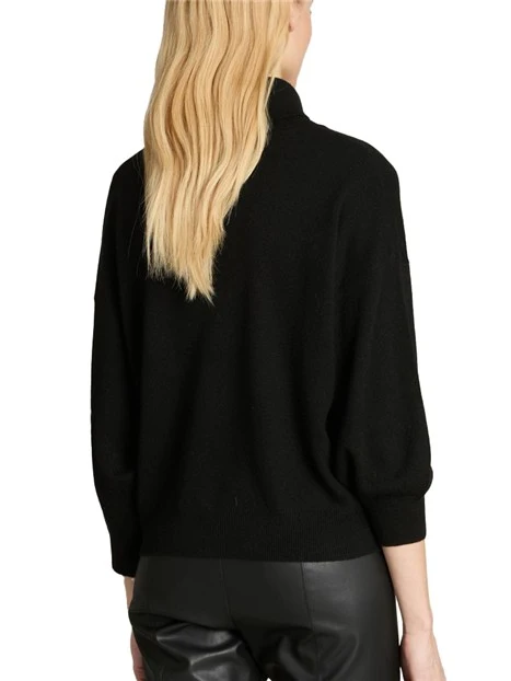 MAGLIA DOLCEVITA CORTA IN LANA E CASHMERE DONNA NERO