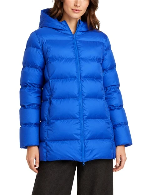 PIUMINO MIDI TRAPUNTATO CON CAPPUCCIO RIMOVIBILE DONNA BLU