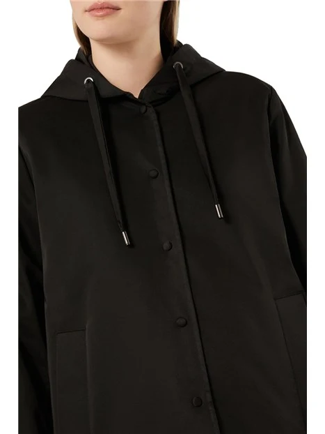 GIACCA IMPERMEABILE IMBOTTITA IN TWILL ANTIGOCCIA CON CAPPUCCIO DONNA NERO