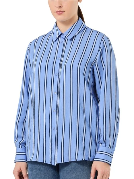 CAMICIA IN VISCOSA TINTO FILO A RIGHE DONNA AZZURRO