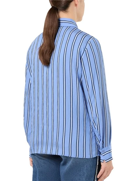 CAMICIA IN VISCOSA TINTO FILO A RIGHE DONNA AZZURRO