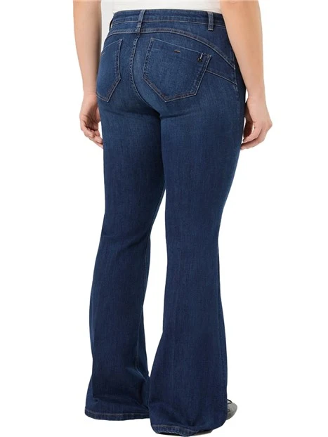 JEANS A ZAMPA IN DENIM STRETCH CON IMPUNTURE TABACCO DONNA BLU