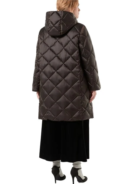 PIUMINO LUNGO TRAPUNTATO A ROMBI REVERSIBILE CON CAPPUCCIO DONNA MARRONE