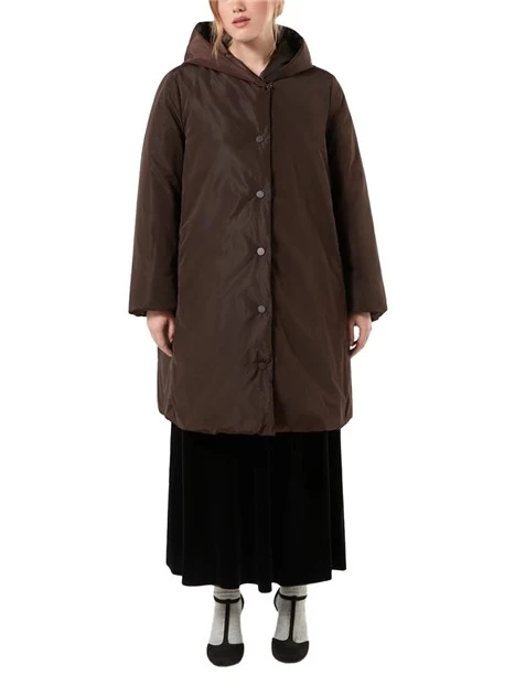 PIUMINO LUNGO TRAPUNTATO A ROMBI REVERSIBILE CON CAPPUCCIO DONNA MARRONE
