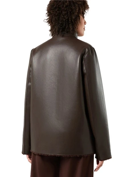 GIACCA IN ECO PELLE REVERSIBILE CON EFFETTO SOFFICE E TESSUTO SPALMATO DONNA MARRONE