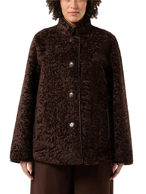 GIACCA IN ECO PELLE REVERSIBILE CON EFFETTO SOFFICE E TESSUTO SPALMATO DONNA MARRONE