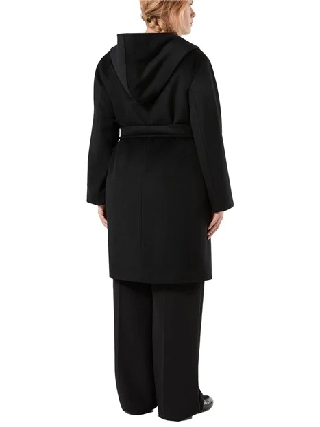 CAPPOTTO CORTO IN PURA LANA VERGINE CON CAPPUCCIO E CINTURA DONNA NERO