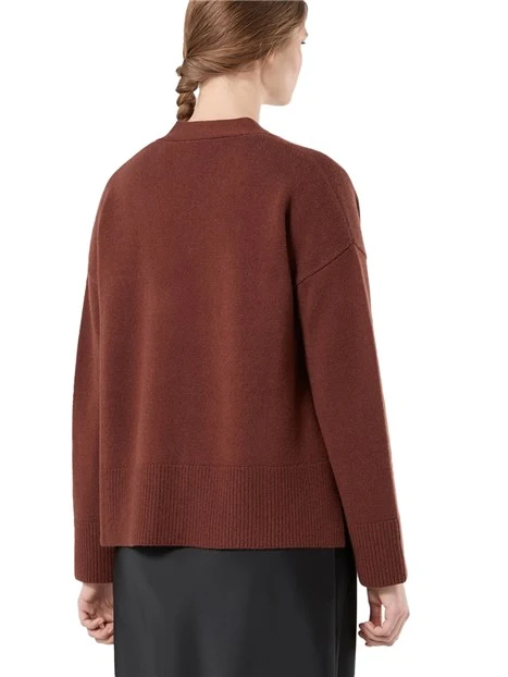 CARDIGAN BOXY IN PURA LANA VERGINE CON SCOLLO A V DONNA MARRONE