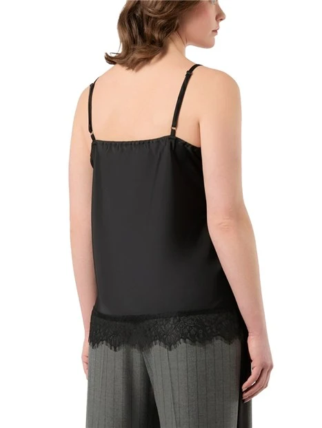 TOP IN SATIN CON PIZZO CHANTILLY E SPALLINE SOTTILI DONNA NERO