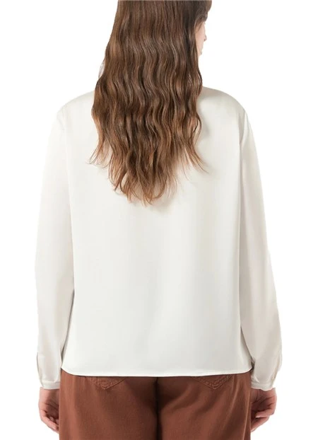 BLUSA IN SATIN CON COLLO TONDO E MANICHE LUNGHE DONNA BIANCO