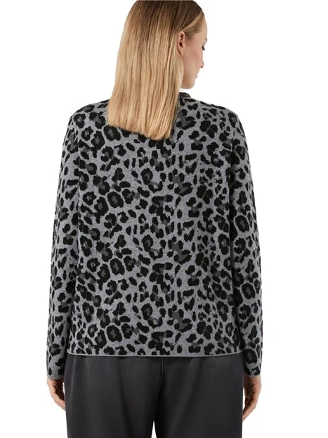 CARDIGAN MISTO LANA JACQUARD PIQUET CON STRASS SUL COLLO  DONNA GRIGIO