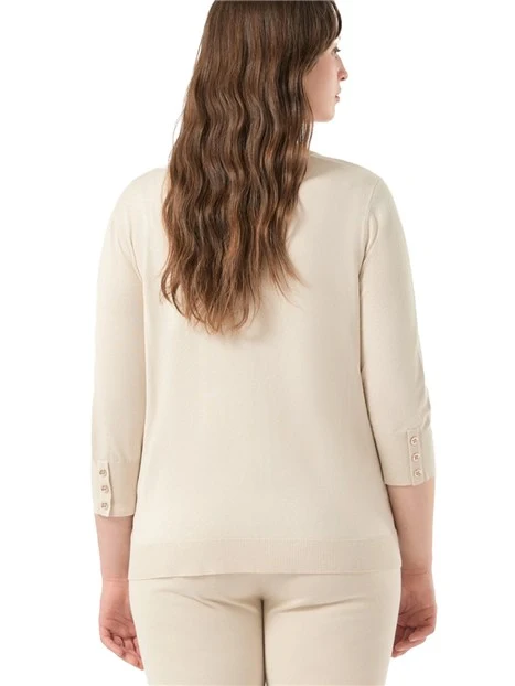 MAGLIA GIROCOLLO IN VISCOSA STRETCH CON BOTTONI DORATI DONNA AVORIO