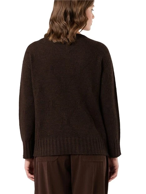 MAGLIA GIROCOLLO CON LAVORAZIONE A LOSANGHE IN MISTO LANA E ALPACA DONNA MARRONE