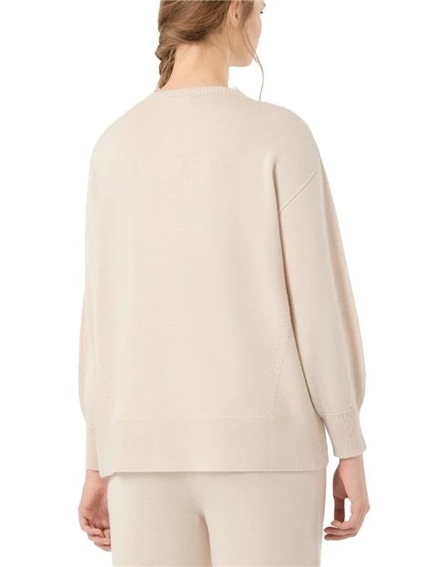 MAGLIA GIROCOLLO  IN MISTO LANA CON MANICHE BALLOON DONNA BEIGE
