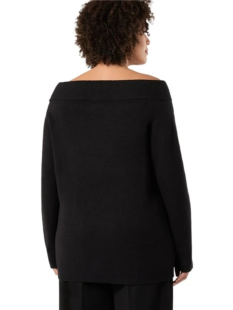 MAGLIA CON SCOLLO A BARCA APERTO SULLE SPALLE CON STRASS DONNA NERO