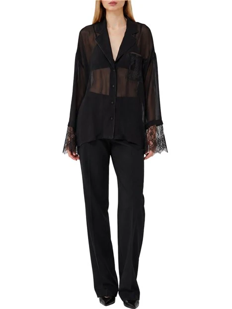 CAMICIA ELEGANTE A MANICHE LUNGHE IN PIZZO DONNA NERO