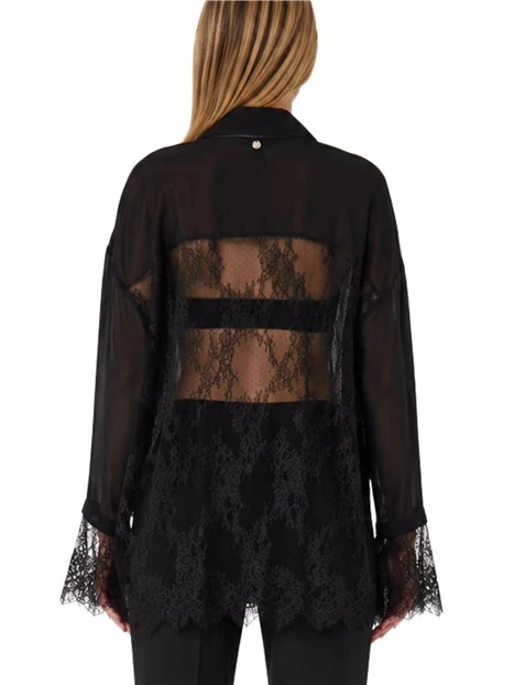 CAMICIA ELEGANTE A MANICHE LUNGHE IN PIZZO DONNA NERO