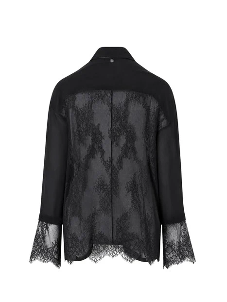 CAMICIA ELEGANTE A MANICHE LUNGHE IN PIZZO DONNA NERO