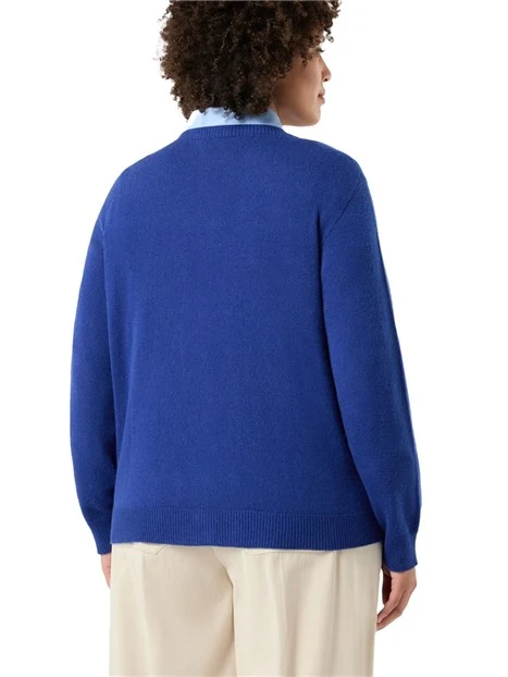 CARDIGAN IN MISTO LANA E CACHEMIRE DONNA BLU